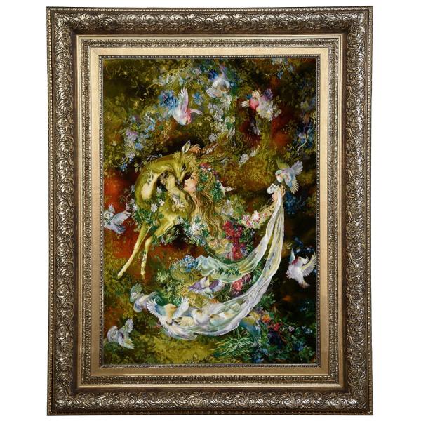Tapis mural persan fait main de Tabriz représentant la miniature Ahu