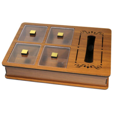 Set de boîte en bois pour sachets de thé avec porte-mouchoirs Abtin