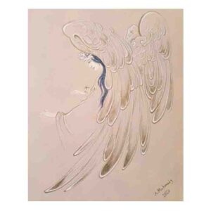 Peinture d’art miniature persan originale : Aquarelle – Anges appelants