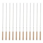 Ensemble de Douze Brochettes en Acier avec Manche en Bois pour Kebab et Grillades