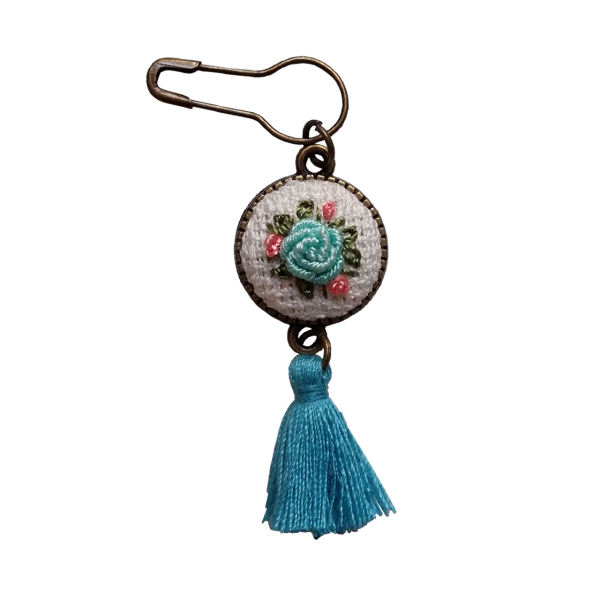 Embroidered Brooch Pin – Blue Flower Design