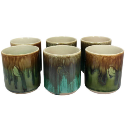 Tasse en céramique artistique – Set de 6 avec motif à glaçage dégoulinant, modèle Oiseau
