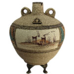 Vase en poterie décoratif persan fait main avec motif artistique Ancien