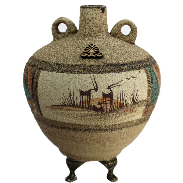 Vase en poterie décoratif persan fait main avec motif artistique Ancien