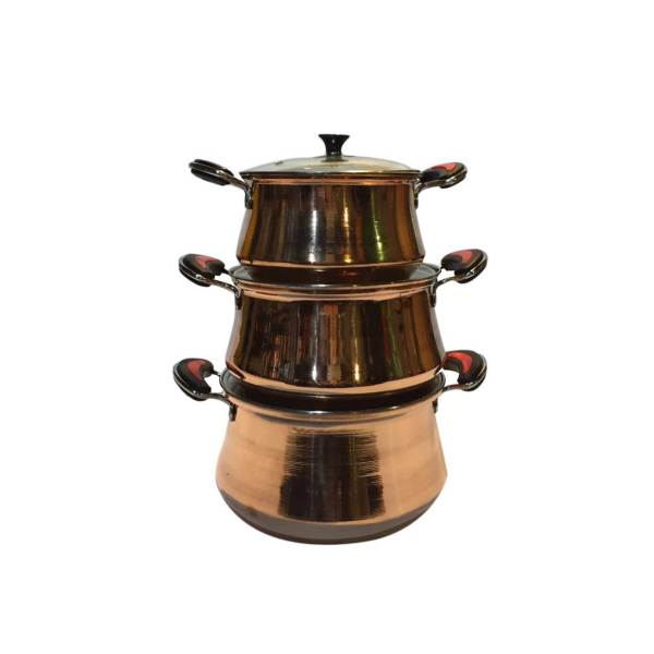 Marmite en cuivre persan - Modèle traditionnel de marmite F518, Ensemble de 3