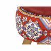 Pouf rond en velours rouge avec pieds en bois inspiré de l'art persan