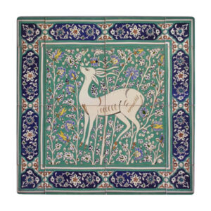 Carreau en céramique persane décoratif encadré – Gazelle