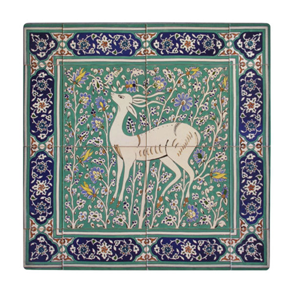 Carreau en céramique persane décoratif encadré - Gazelle