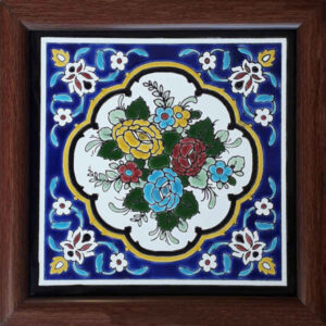 Carreau en céramique persane décoratif encadré – Fleur