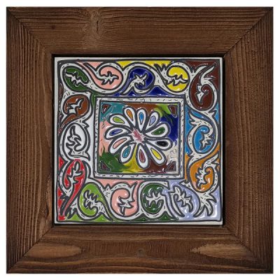 Carreau en céramique persane décoratif encadré – KH13