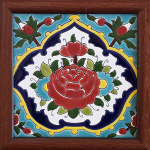 Carreau en céramique persane décoratif encadré – Fleur
