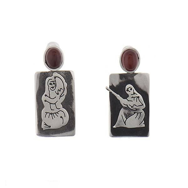 Boucles d'oreilles en argent persan Instrument Tanboor