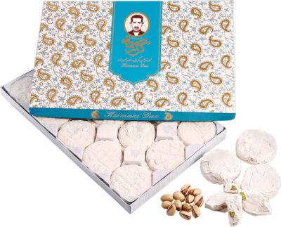 Gaz Kermani : 28 % Pistache – Nougat traditionnel iranien à l’essence de rose – 450g