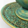 Accent de poterie décorative – Flacon à eau de rose et assiette