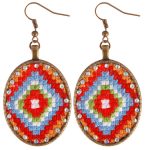 Persian Embroidered Earrings Balochi Traditional Suzani Red Flowers