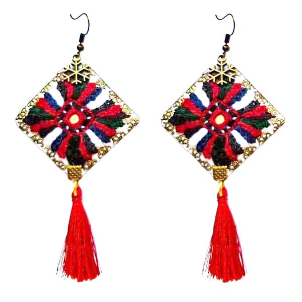Persian Embroidered Earrings Balochi Traditional Tassel Suzani Hanna