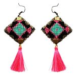 Persian Embroidered Earrings Balochi Traditional Tassel Suzani Pink