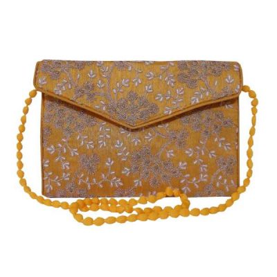 Pochette brodée avec design floral doré – A4