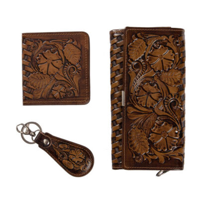 Coffret Cadeau Artisanal Persan Précieux – Portefeuille, Porte-clés et Porte-cartes pour Femme