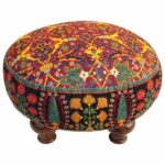 Pouf persan traditionnel avec pieds en bois et tissu en velours Art