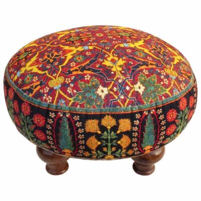 Pouf persan traditionnel avec pieds en bois et tissu en velours Art