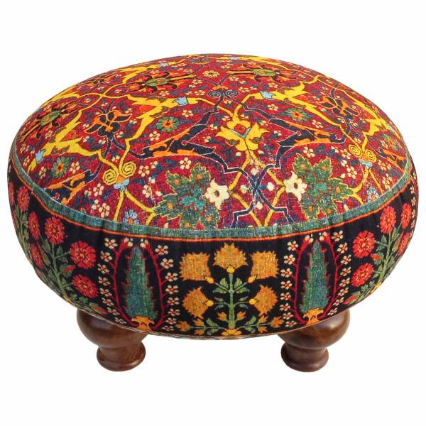 Pouf persan traditionnel avec pieds en bois et tissu en velours Art
