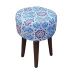 Pouf rond en velours inspiré de l’art persan bleu géométrique