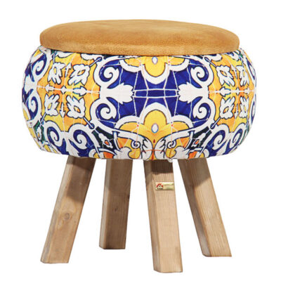 Pouf rond en velours inspiré de l’art persan floral