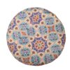 Pouf rond en velours inspiré de l'art persan bleu géométrique