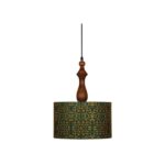 Lampe suspendue en tissu avec abat-jour tambour en velours vert