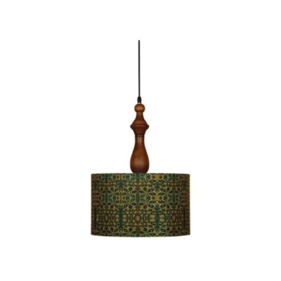 Lampe suspendue en tissu avec abat-jour tambour en velours vert