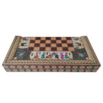 Plateau d’Échecs en Bois Marqueterie Incrusté Persan avec Design de Peinture Miniature Inspirée