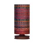 Lampe de table en bois persane minimaliste & amp; de chevet avec abat-jour à motif Kilim