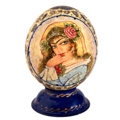 Œuf d’autruche décoratif persan peint à la main – Femme Qajar