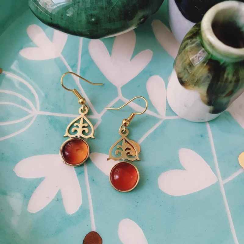 Boucles d'oreilles en laiton persan Modèle Agate Orange