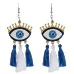 Boucles d’oreilles à pompons en macramé, modèle Cheshm Nazar