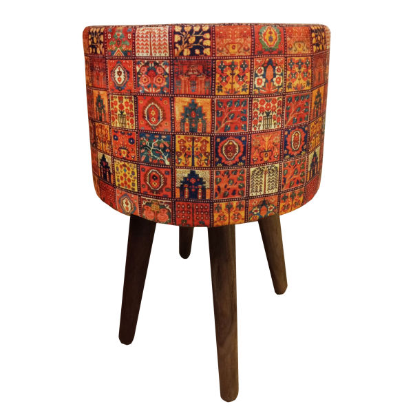 Pouf rond en velours inspiré de l'art persan