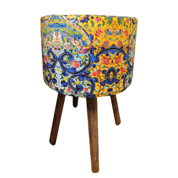 Pouf rond en velours inspiré de l'art persan Firuz