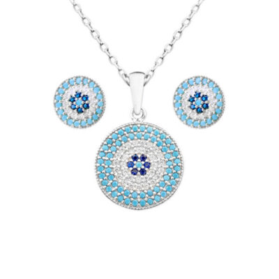 Ensemble de collier et boucles d’oreilles en argent modèle Cheshm Nazar