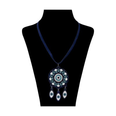 Collier en bois artistique Cheshm Nazar œil maléfique