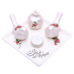 Set of Persian Pottery Tealight Candle Holders Birds & Pomegranate