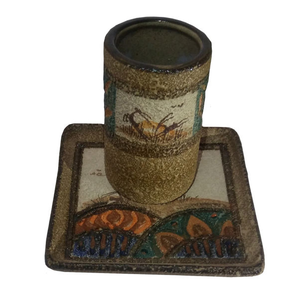 Tasse en poterie artistique - Décorative avec sous-verre, modèle Masey