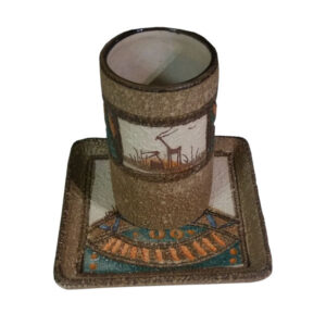 Tasse en poterie artistique – Décorative avec sous-verre, modèle Mzlsm