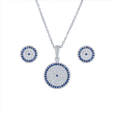 Ensemble de collier et boucles d’oreilles en argent modèle Cheshm Nazar