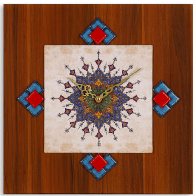 Horloge murale en bois persane artisanale avec motif géométrique Modèle Aram
