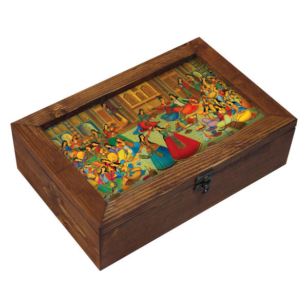 Boîte en Bois pour Cadeaux – Motif Persan Inspiré Peinture