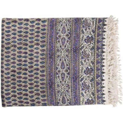 Nappe Persane : Nappe Traditionnelle à Impressions au Bloc Kalamkari d’Ispahan Bleue
