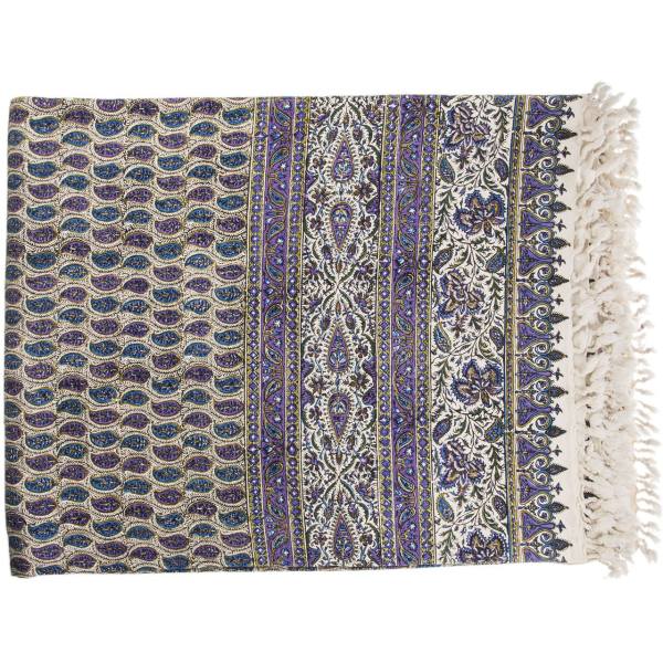 Nappe Persane : Nappe Traditionnelle à Impressions au Bloc Kalamkari d'Ispahan Bleue
