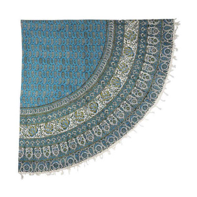 Nappe Persane : Nappe Traditionnelle à Impressions au Bloc Kalamkari d’Ispahan Ronde