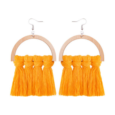 Boucles d’oreilles à pompons en macramé, modèle Cercle